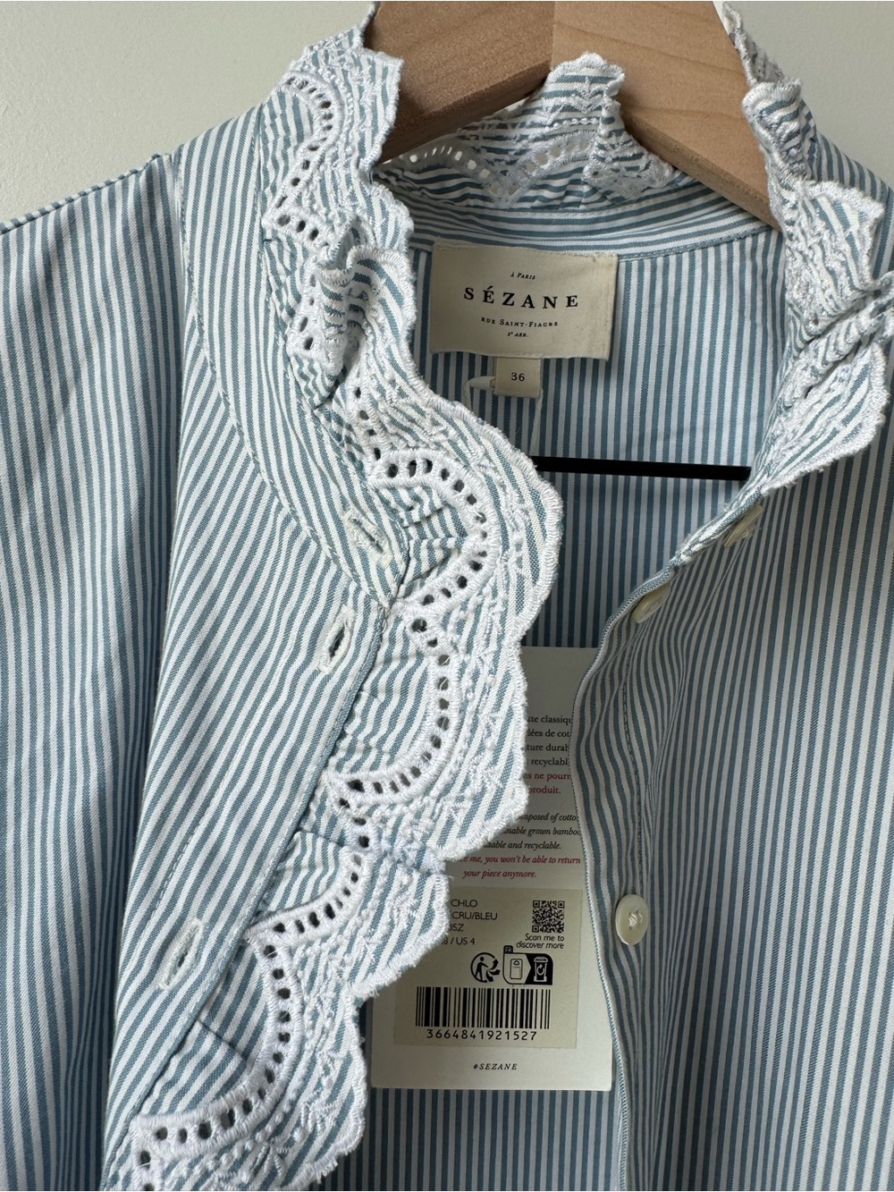 Sézane Chloe Shirt Stripes Ecru/Blue 36 (4) - Picture 5 of 6